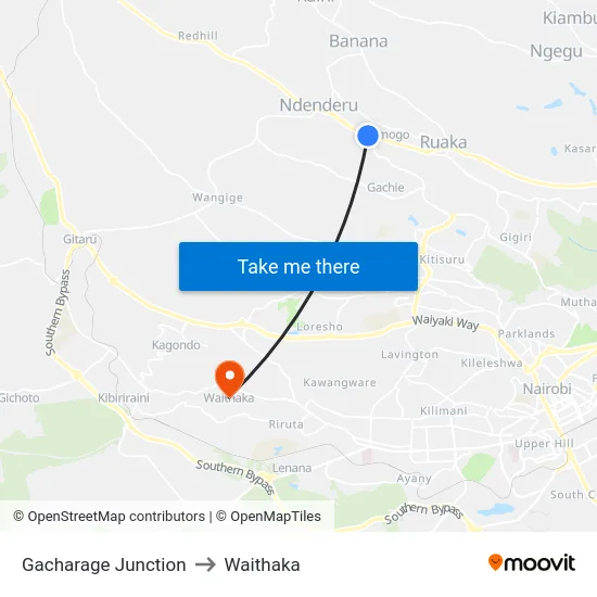 Gacharage Junction to Waithaka map
