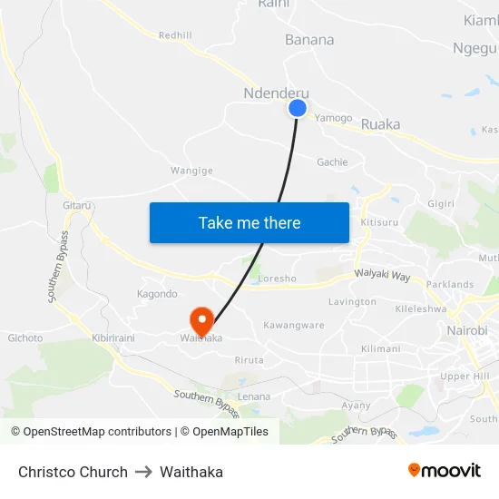 Christco Church to Waithaka map