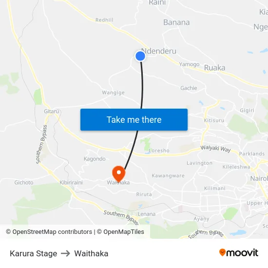Karura Stage to Waithaka map