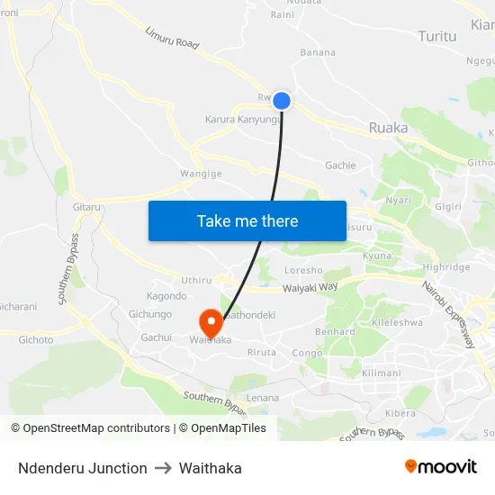 Ndenderu Junction to Waithaka map