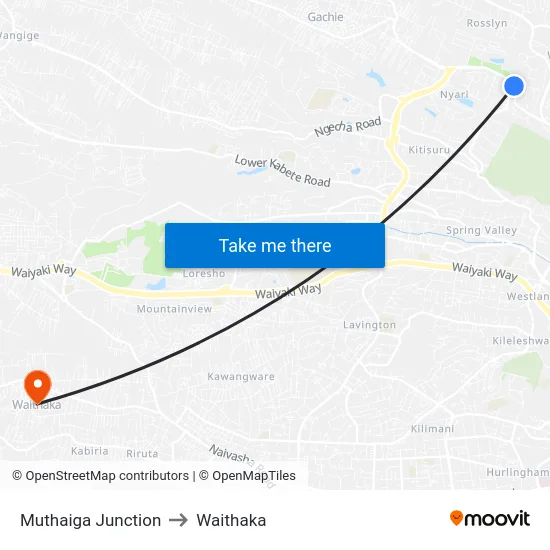 Muthaiga Junction to Waithaka map