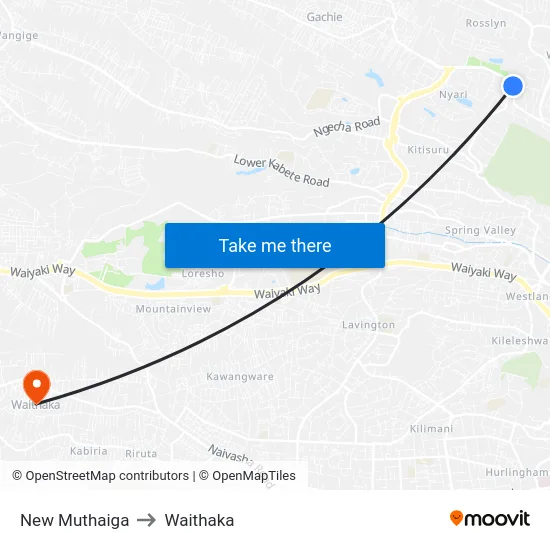 New Muthaiga to Waithaka map