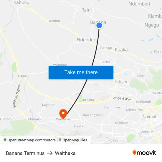 Banana Terminus to Waithaka map