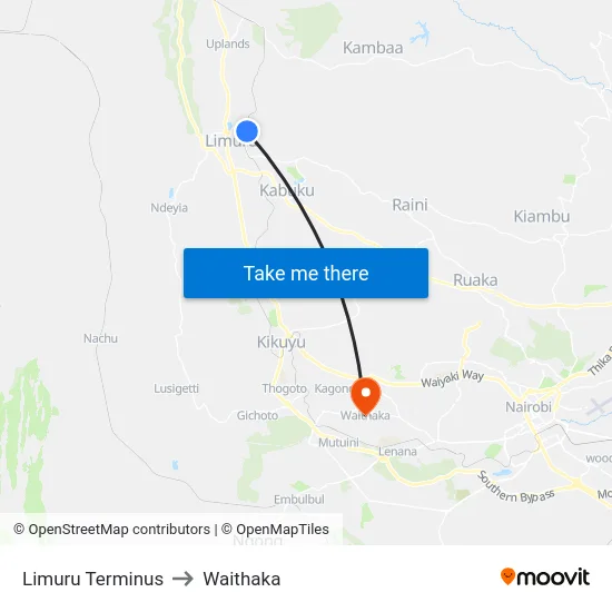 Limuru Terminus to Waithaka map