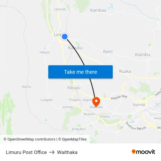 Limuru Post Office to Waithaka map