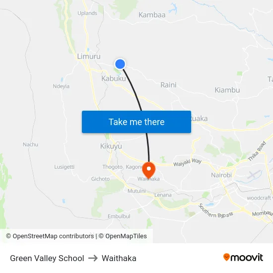 Green Valley School to Waithaka map