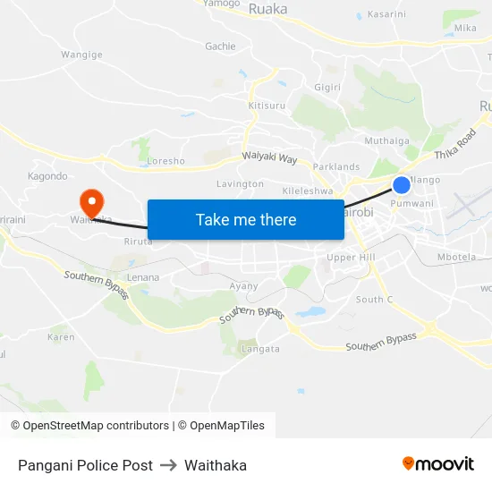 Pangani Police Post to Waithaka map