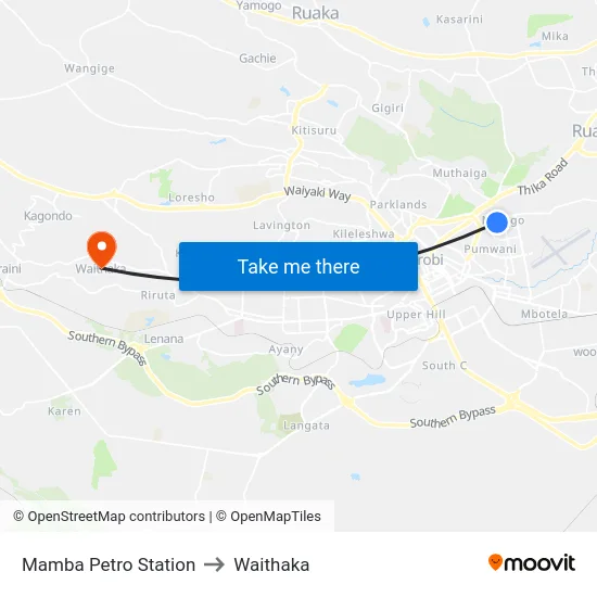 Mamba Petro Station to Waithaka map