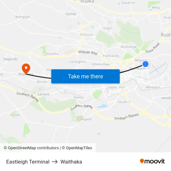 Eastleigh Terminal to Waithaka map