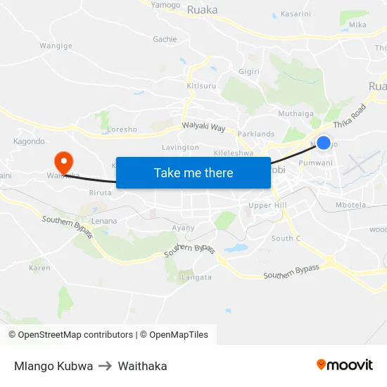 Mlango Kubwa to Waithaka map