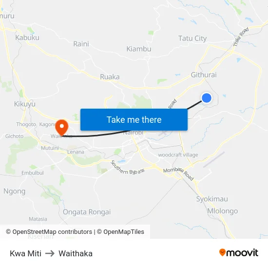 Kwa Miti to Waithaka map