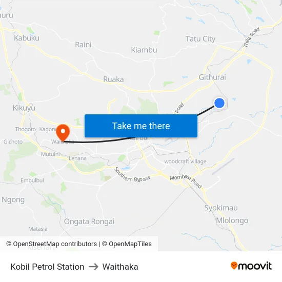 Kobil Petrol Station to Waithaka map