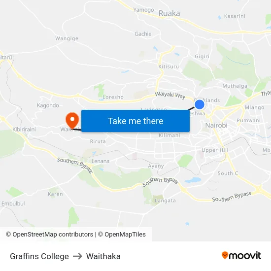 Graffins College to Waithaka map