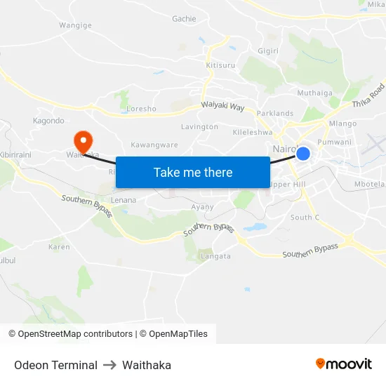 Odeon Terminal to Waithaka map