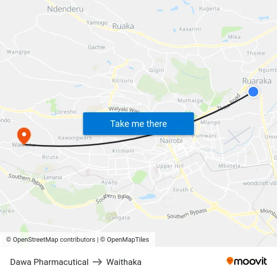 Dawa Pharmacutical to Waithaka map