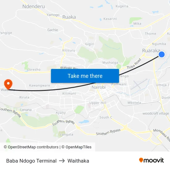Baba Ndogo Terminal to Waithaka map