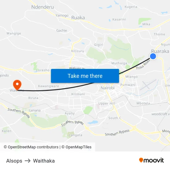 Alsops to Waithaka map