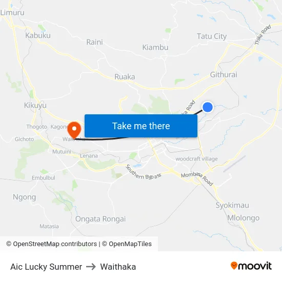 Aic Lucky Summer to Waithaka map