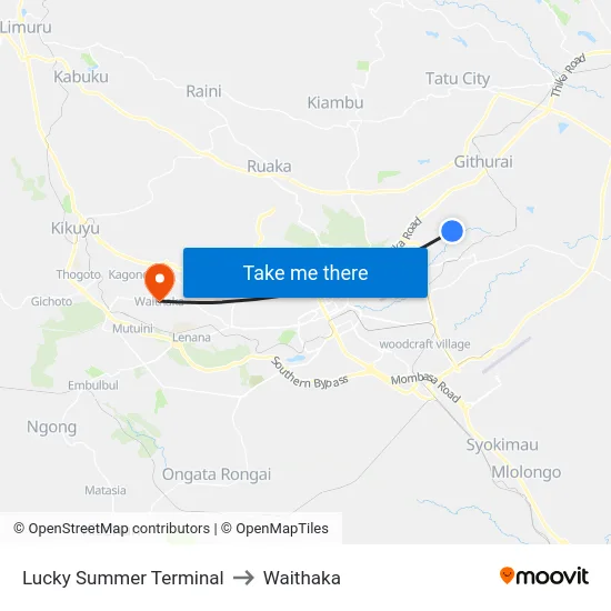 Lucky Summer Terminal to Waithaka map
