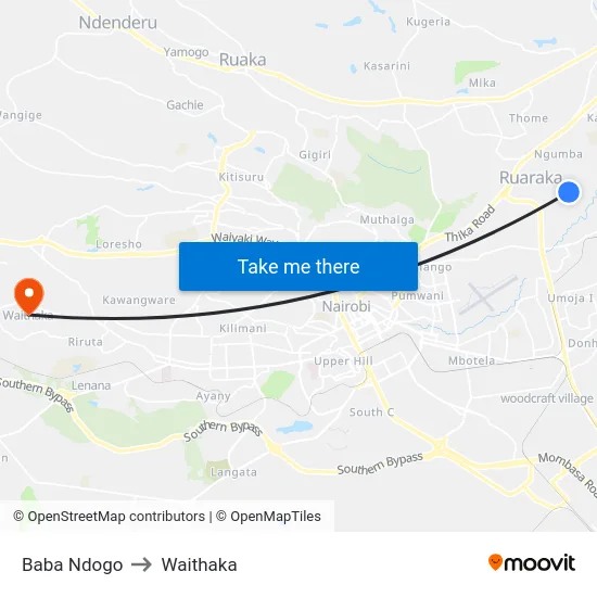 Baba Ndogo to Waithaka map