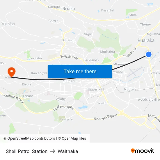 Shell Petrol Station to Waithaka map