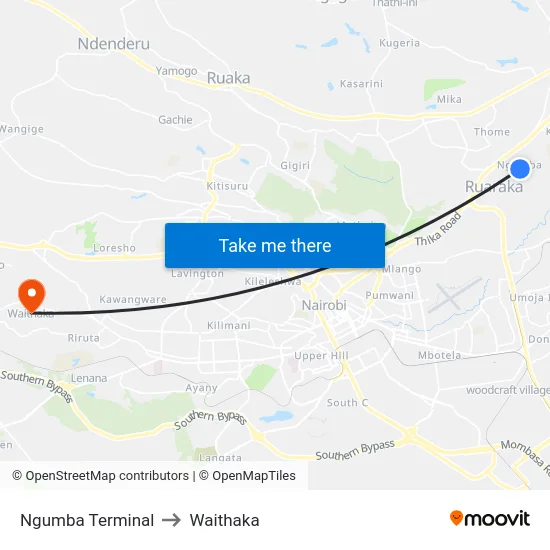 Ngumba Terminal to Waithaka map
