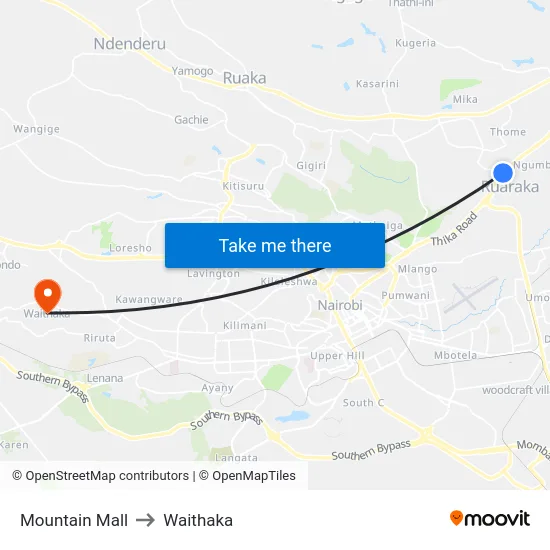 Mountain Mall to Waithaka map