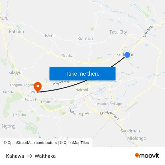 Kahawa to Waithaka map