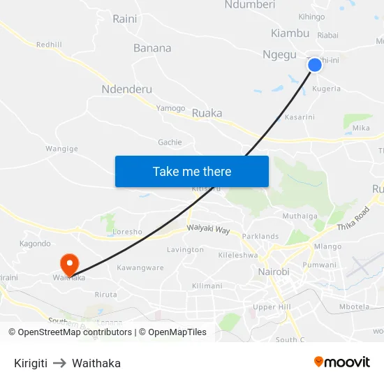 Kirigiti to Waithaka map