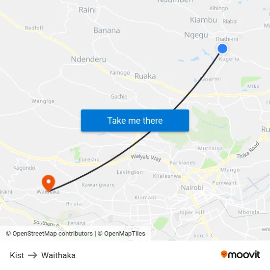Kist to Waithaka map