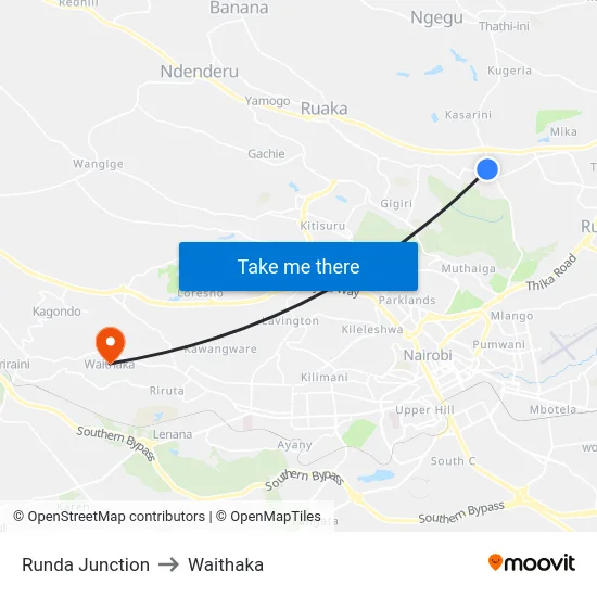 Runda Junction to Waithaka map
