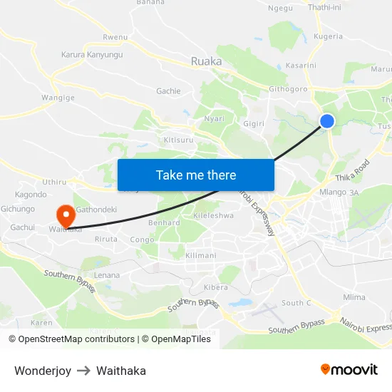 Wonderjoy to Waithaka map