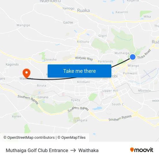 Muthaiga Golf Club Entrance to Waithaka map