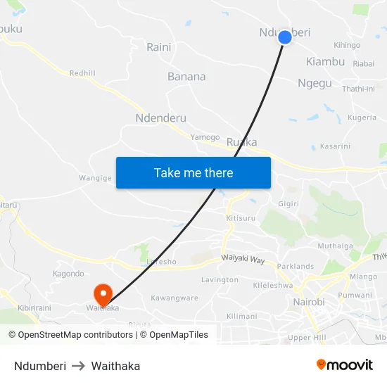 Ndumberi to Waithaka map