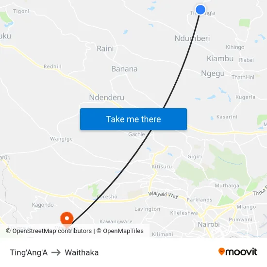 Ting'Ang'A to Waithaka map