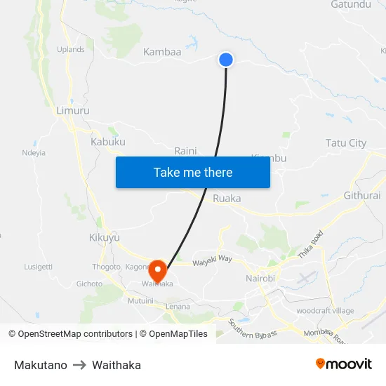 Makutano to Waithaka map