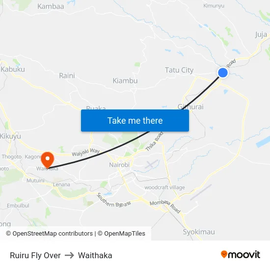 Ruiru Fly Over to Waithaka map