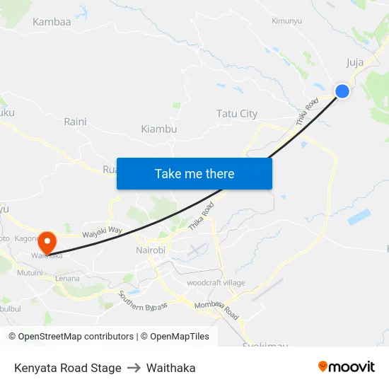 Kenyata Road Stage to Waithaka map
