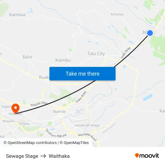 Sewage Stage to Waithaka map