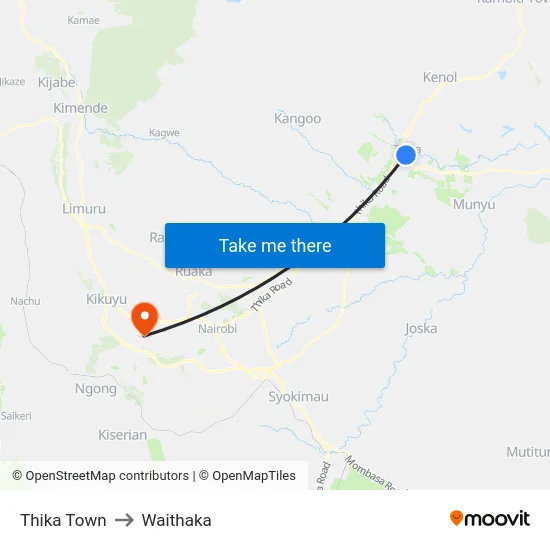 Thika Town to Waithaka map