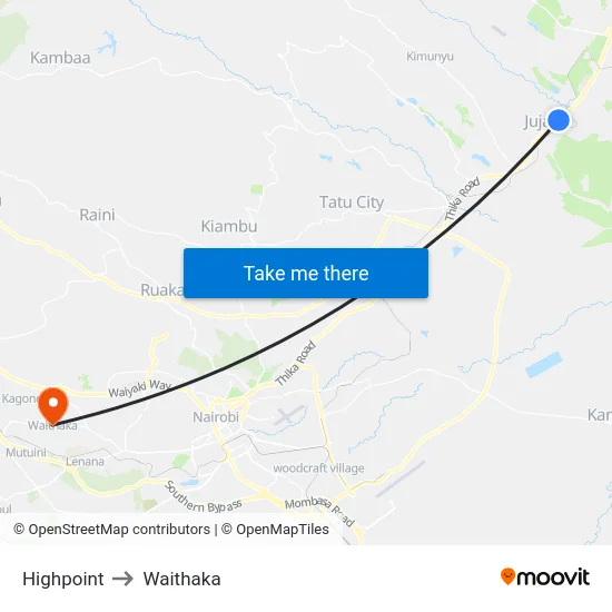 Highpoint to Waithaka map