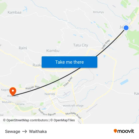 Sewage to Waithaka map