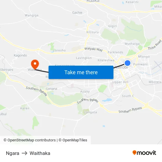 Ngara to Waithaka map