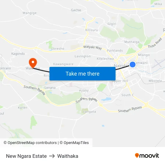 New Ngara Estate to Waithaka map