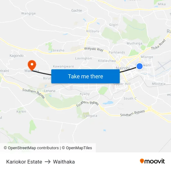 Kariokor Estate to Waithaka map