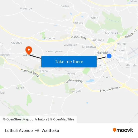 Luthuli Avenue to Waithaka map