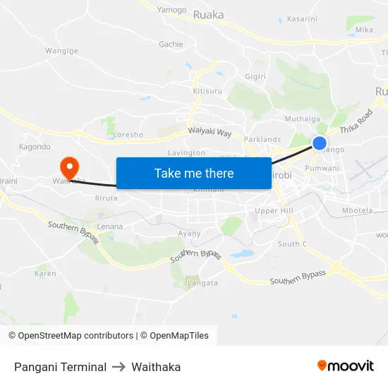 Pangani Terminal to Waithaka map