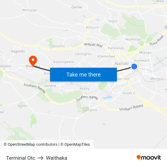 Terminal Otc to Waithaka map
