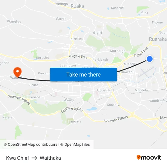 Kwa Chief to Waithaka map