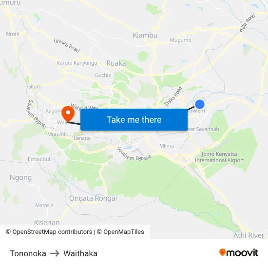 Tononoka to Waithaka map